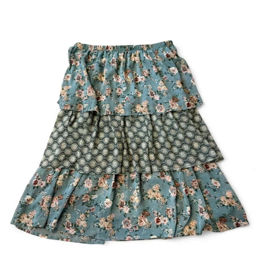 Elegant Floral Maxi Skirt - Teal - Picture 3 of 8